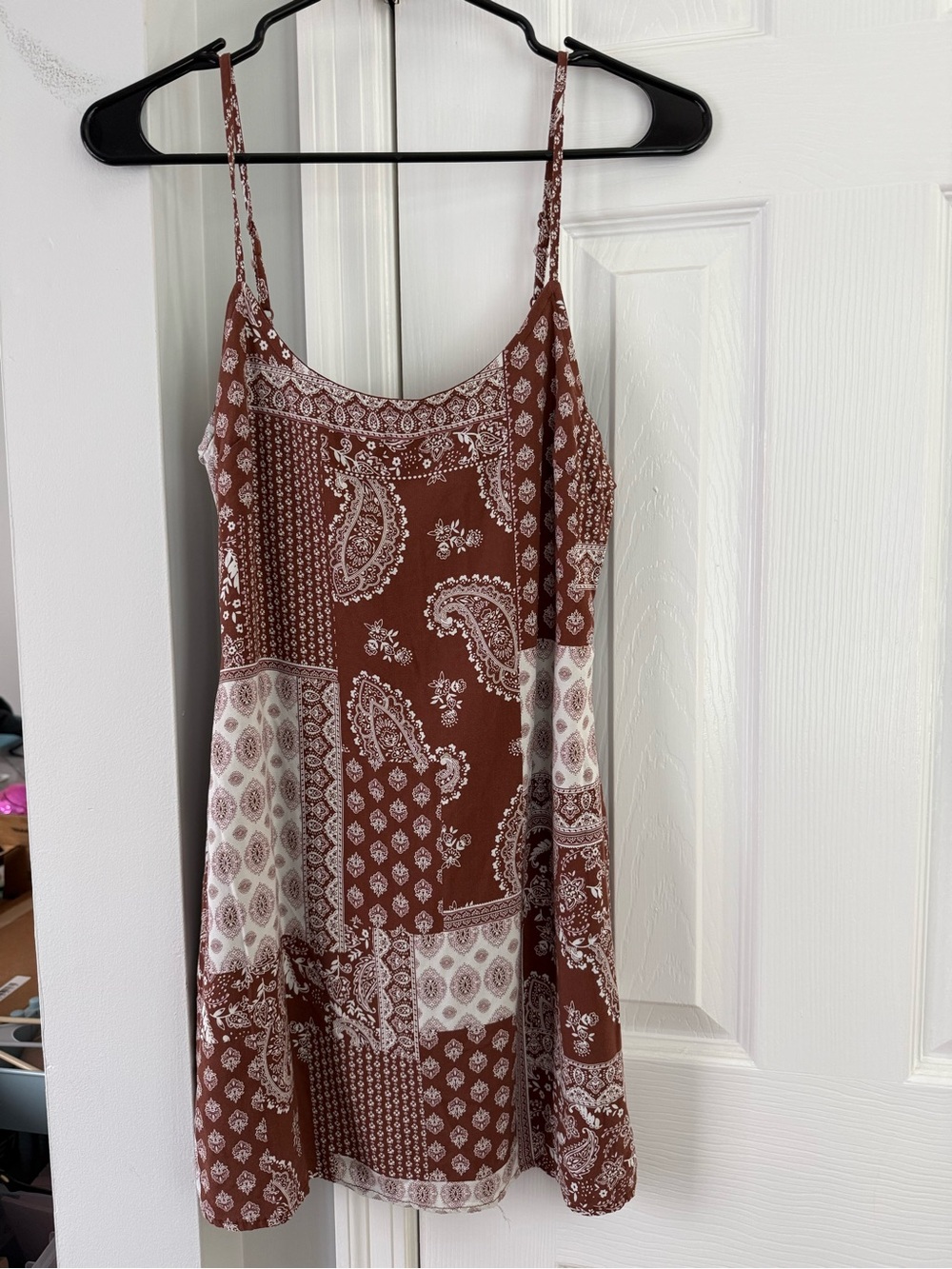 La Hearts Brown and White Paisley Mini Slip Dress